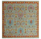 Vintage Style Rust, Pink and Blue Hand Knotted Traditional Oushak Multi Size wool Area Rug