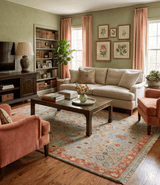 Vintage Style Rust, Pink and Blue Hand Knotted Traditional Oushak Multi Size wool Area Rug