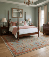 Vintage Style Rust, Pink and Blue Hand Knotted Traditional Oushak Multi Size wool Area Rug
