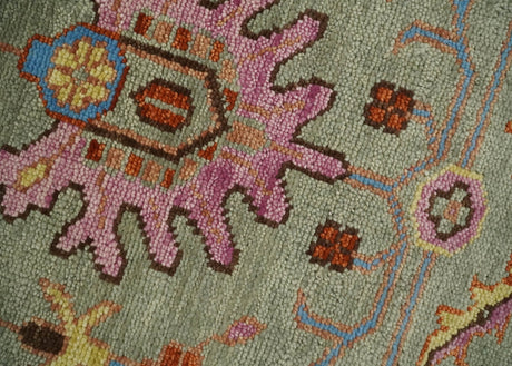 Vintage Style Rust, Pink and Blue Hand Knotted Traditional Oushak Multi Size wool Area Rug