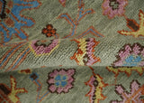Vintage Style Rust, Pink and Blue Hand Knotted Traditional Oushak Multi Size wool Area Rug