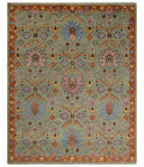 Vintage Style Rust, Pink and Blue Hand Knotted Traditional Oushak Multi Size wool Area Rug