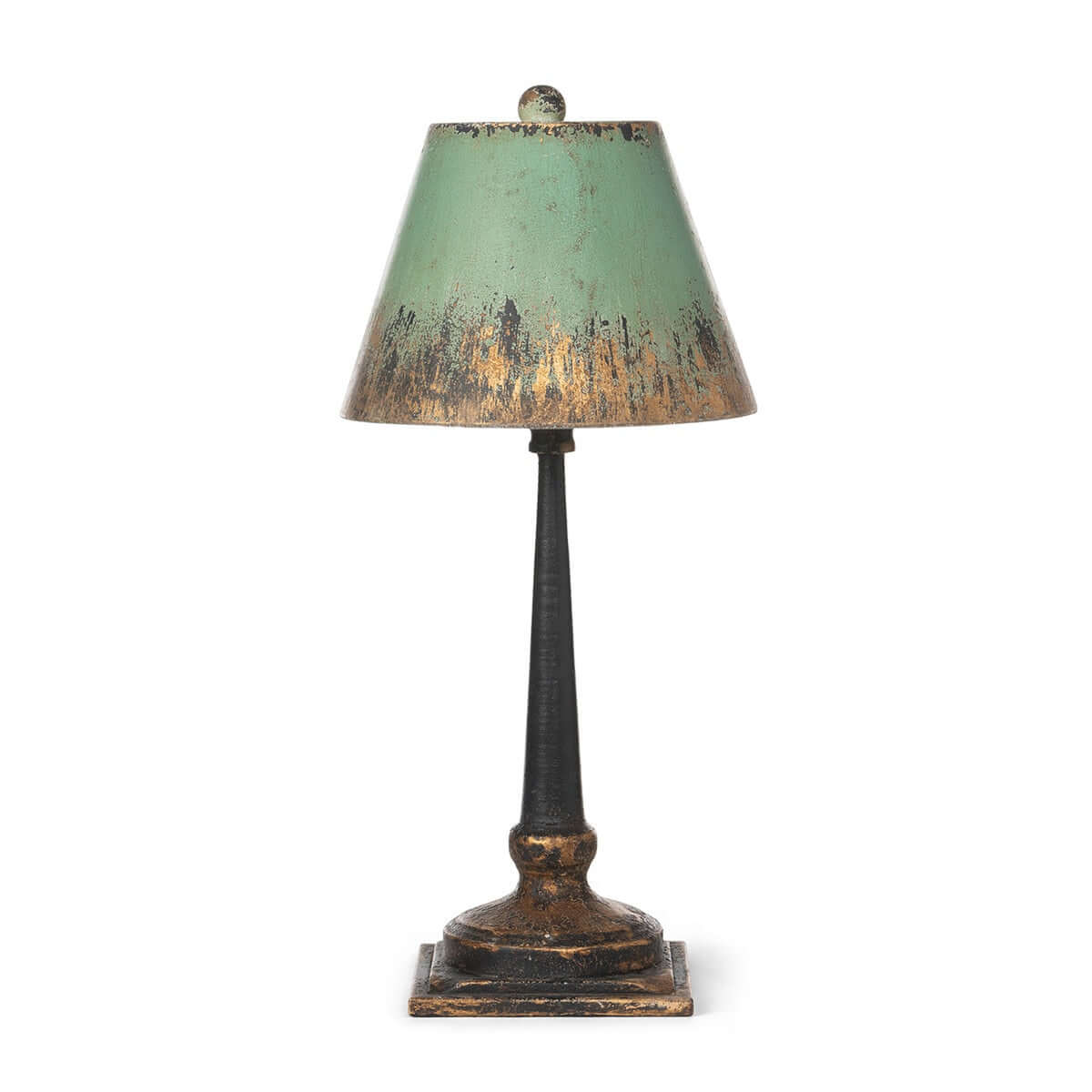 Vintage Table Lamp with Distressed Green and Gold Shade-table lamp-Parc Decor