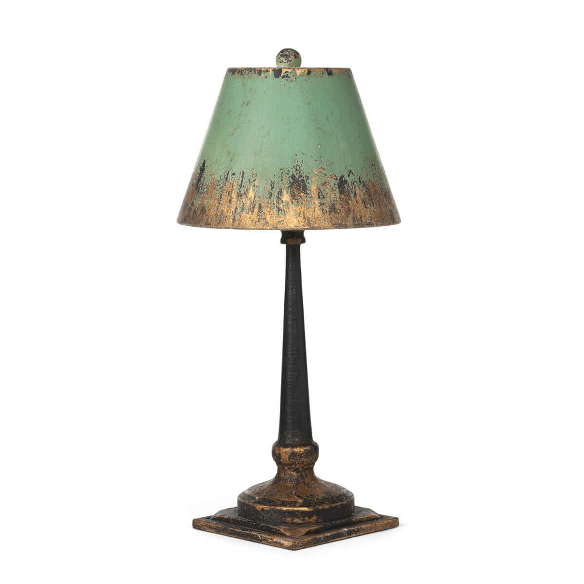 Vintage Table Lamp with Distressed Green and Gold Shade-table lamp-Parc Decor