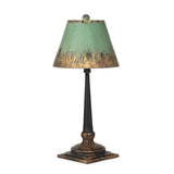 Vintage Table Lamp with Distressed Green and Gold Shade-table lamp-Parc Decor