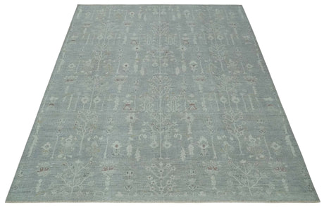 Vintage Texture, Low Pile Hand Knotted Silver and Ivory Traditional Oushak Multi Size Wool Area Rug