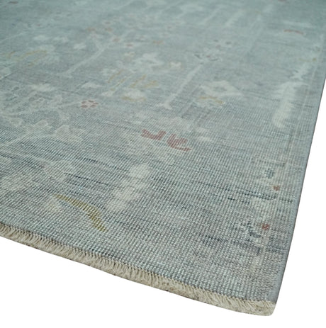 Vintage Texture, Low Pile Hand Knotted Silver and Ivory Traditional Oushak Multi Size Wool Area Rug