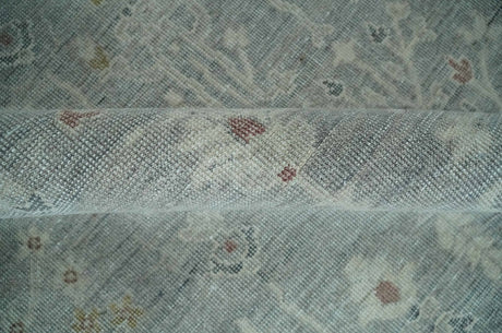 Vintage Texture, Low Pile Hand Knotted Silver and Ivory Traditional Oushak Multi Size Wool Area Rug