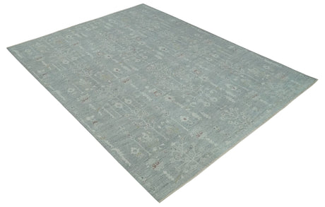 Vintage Texture, Low Pile Hand Knotted Silver and Ivory Traditional Oushak Multi Size Wool Area Rug