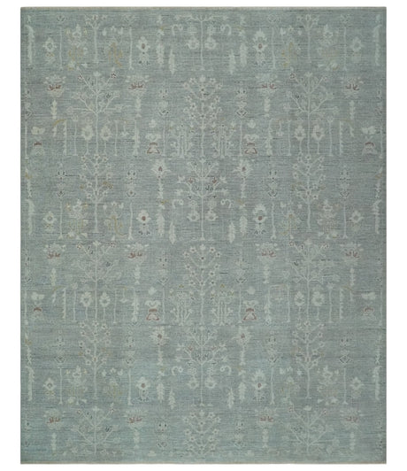 Vintage Texture, Low Pile Hand Knotted Silver and Ivory Traditional Oushak Multi Size Wool Area Rug