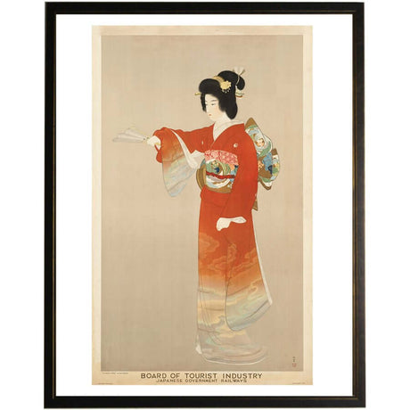 Vintage Travel Poster Reproduction Print of Geisha in Black and Copper Shadowbox Frame-Art-Parc Decor