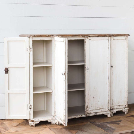 Vintage White Painted Entryway Cabinet with Distressed Wood Top-Cabinet-Parc Decor