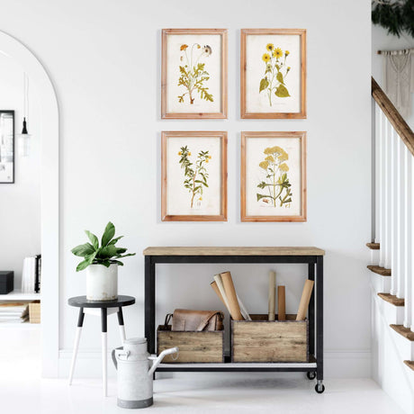 Vintage Wildflower Botanical Prints Set in Rustic Wood Frames (Set of 4)-Art-Parc Decor