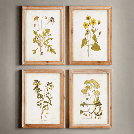 Vintage Wildflower Botanical Prints Set in Rustic Wood Frames (Set of 4)-Art-Parc Decor
