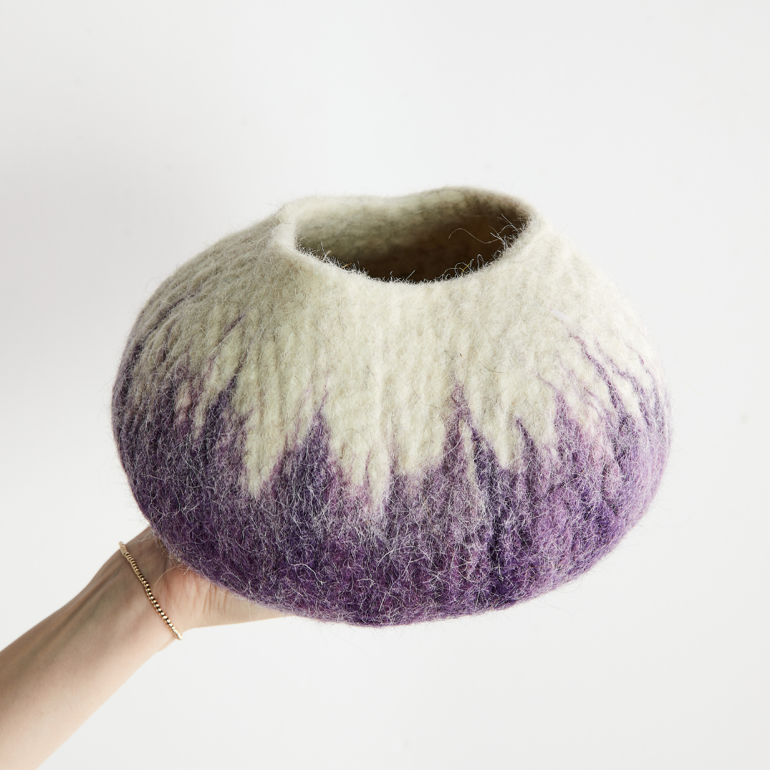 Violet Purple Decorative Wool Ukhamba Bowl-Baskets & Vessels-Parc Decor