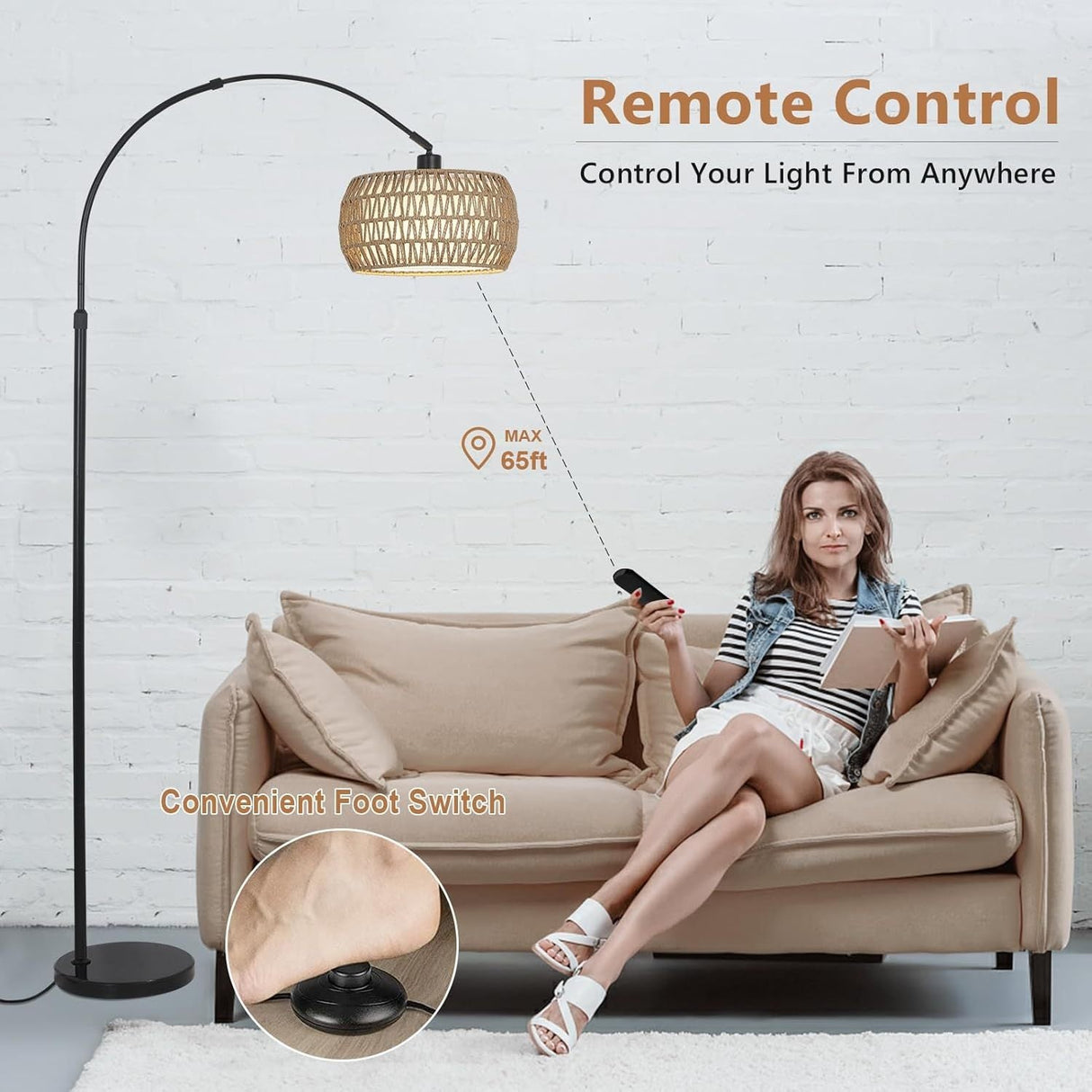 Walker Edison | Boho Arc Floor Lamps for Living Room with 3 Color Temperatures