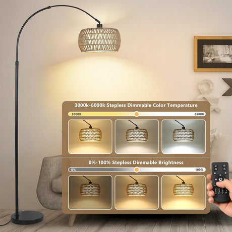 Walker Edison | Boho Arc Floor Lamps for Living Room with 3 Color Temperatures