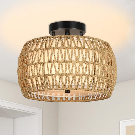Walker Edison | Boho Rattan Flush Mount Ceiling Light