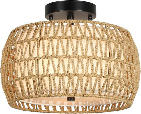 Walker Edison | Boho Rattan Flush Mount Ceiling Light