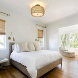 Walker Edison | Boho Rattan Flush Mount Ceiling Light