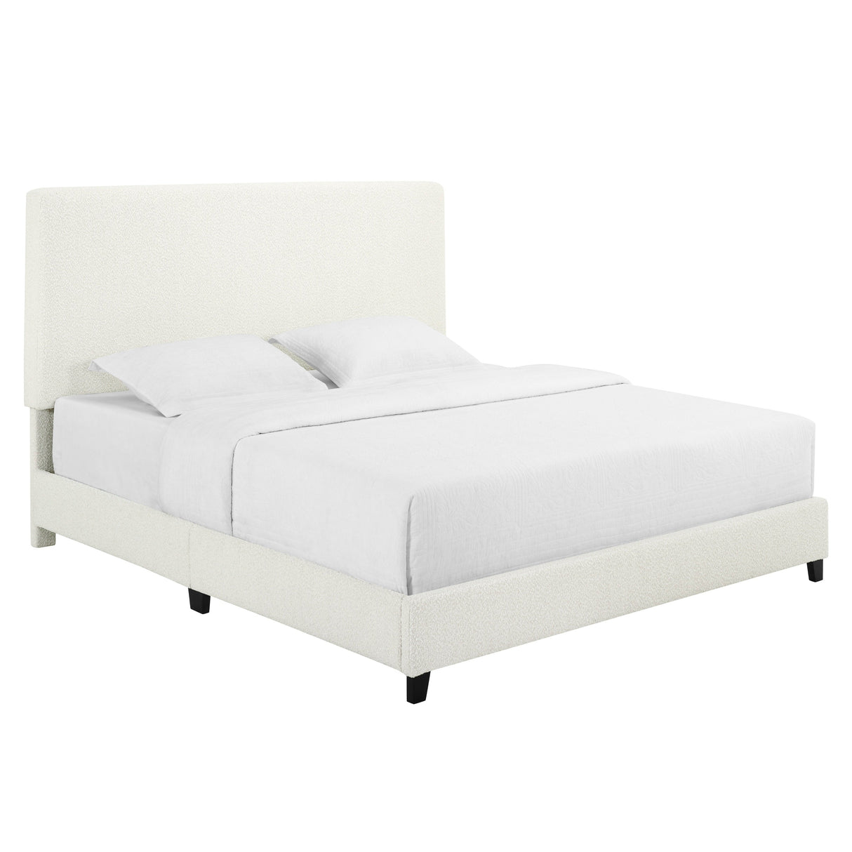 Walker Edison | King Size White Boucle Upholstered Platform Bed