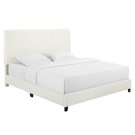 Walker Edison | King Size White Boucle Upholstered Platform Bed