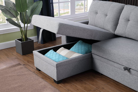 Walker Edison | Linen Pull Out Sectional Sofa with Storage Chaise