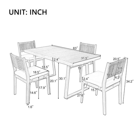 Walker Edison | Outdoor Acacia Wood Dining Table and Chair Set