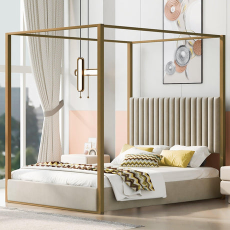 Walker Edison | Queen Size Upholstery Canopy Platform Bed