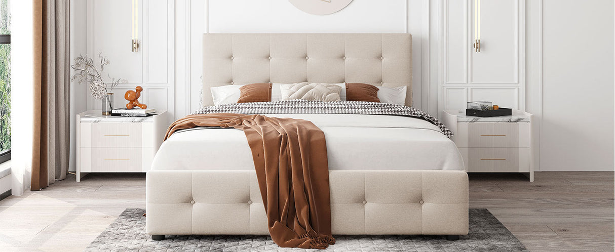 Walker Edison | Upholstered Queen Platform Bed with Storage