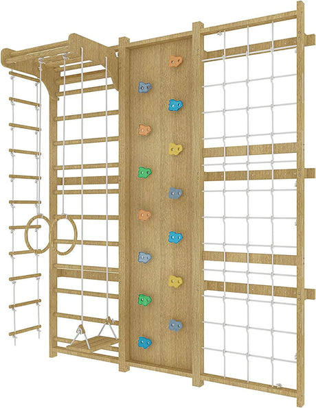 Walnut 9-in-1 Swedish Ladder Wall Gym – Indoor Wooden Climber & Activity Set for Kids-Parc Decor