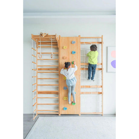 Walnut 9-in-1 Swedish Ladder Wall Gym | Indoor Wooden Climber & Activity Set for Kids-Indoor-Parc Decor