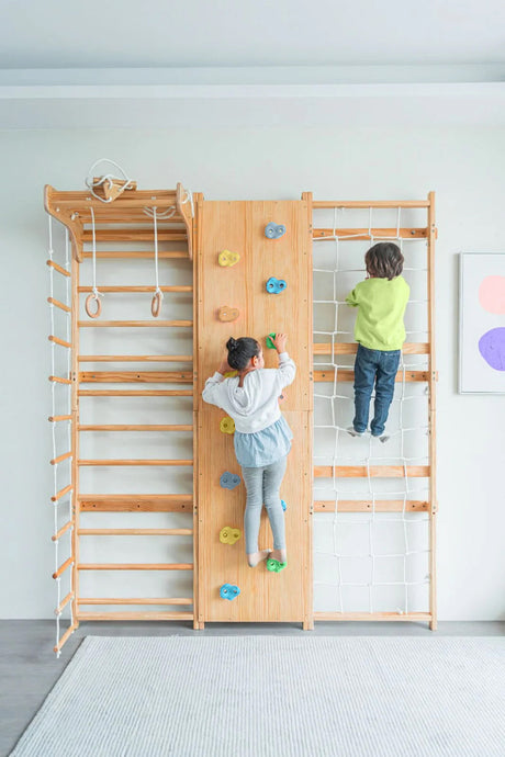 Walnut | Swedish Ladder Jungle Gym - 79" Height - Wall Mounted-Indoor-Parc Decor