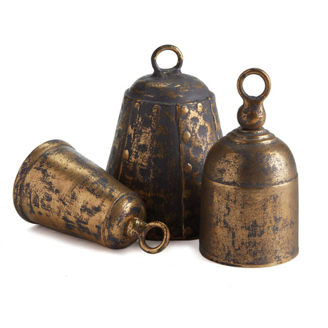 Weathered Metal Bells with Antique Brass Finish (Set of 3)-Bells-Parc Decor