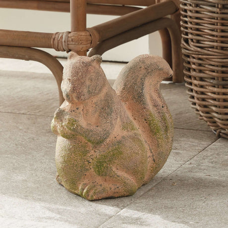Weathered Moss Terracotta Squirrel Garden Statue-Garden Statue-Parc Decor