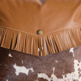 Western Cowhide Pillow with Leather Fringe-Pillow-Parc Decor