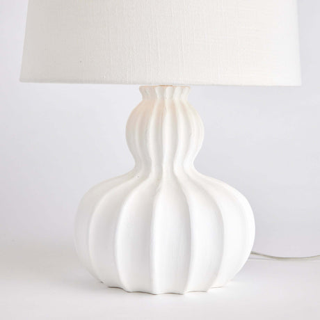 White Carved Wood Table Lamp with Curved Base-table lamp-Parc Decor