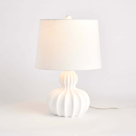 White Carved Wood Table Lamp with Curved Base-table lamp-Parc Decor