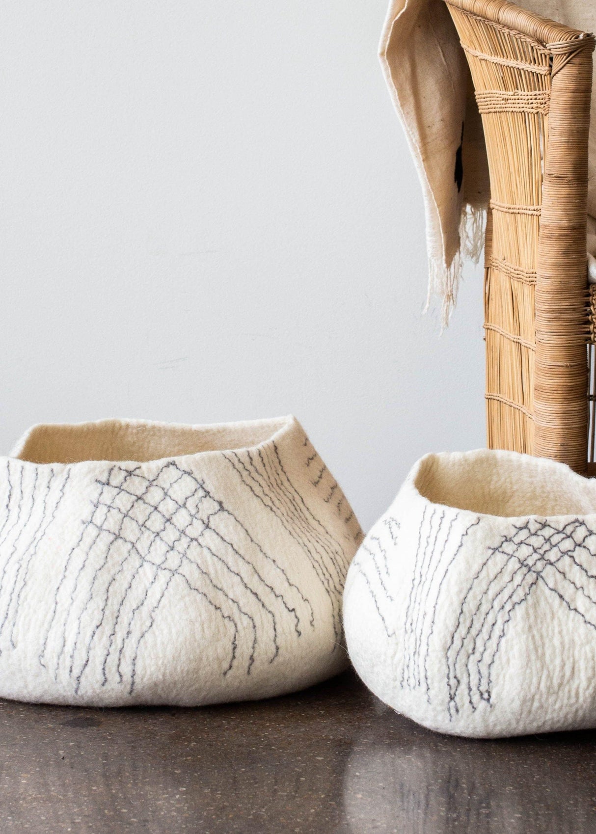 White Ghana Wool Linear Basket-Baskets-Parc Decor