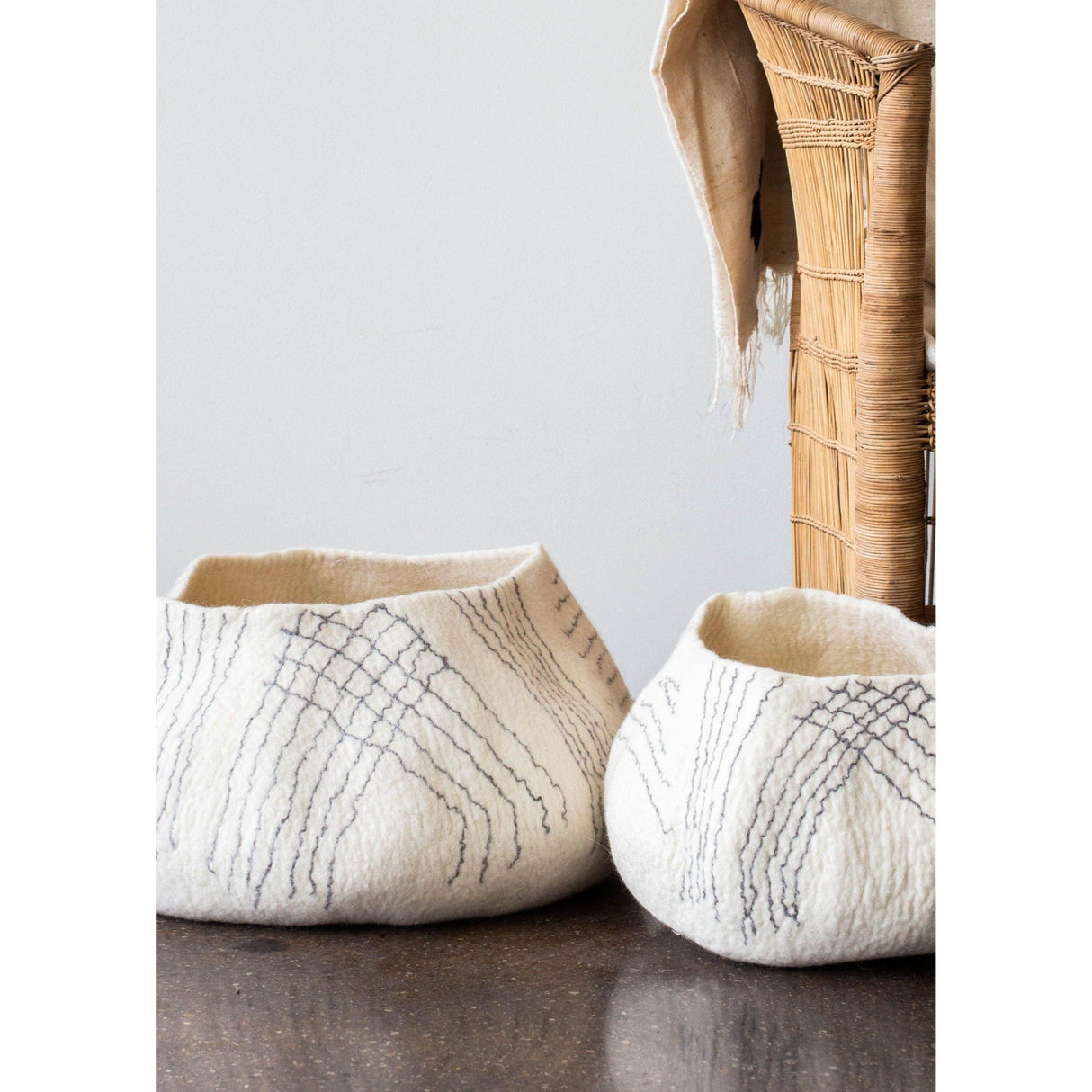 White Ghana Wool Linear Basket