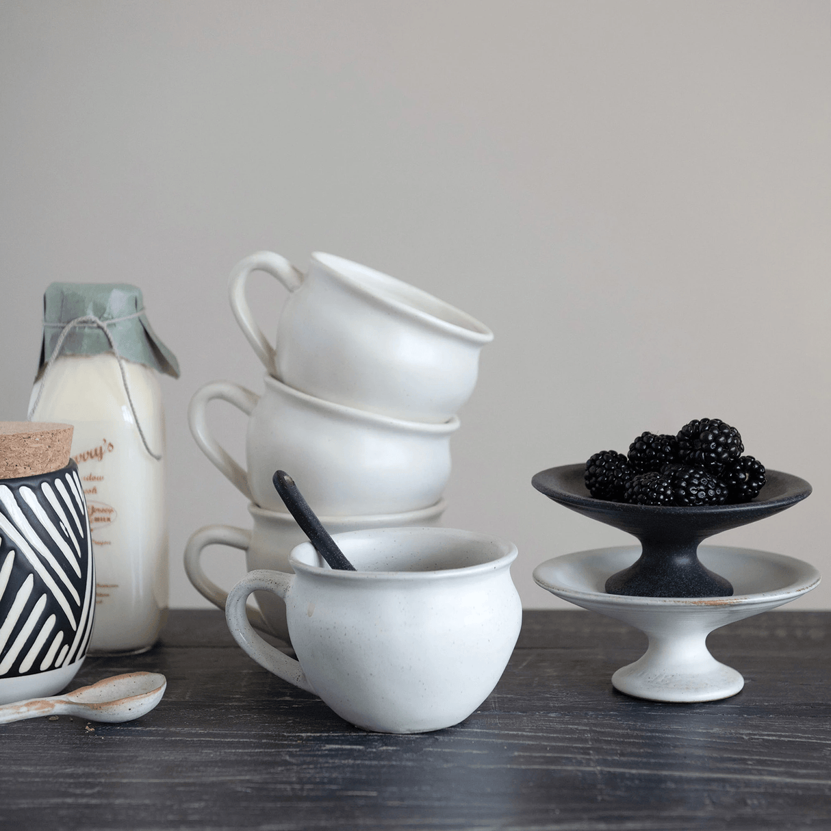 White Glazed Stoneware Mug-Drinkware-Parc Decor