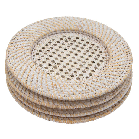 White Heritage Rattan Placemat - Set of 4-Placemat-Parc Decor