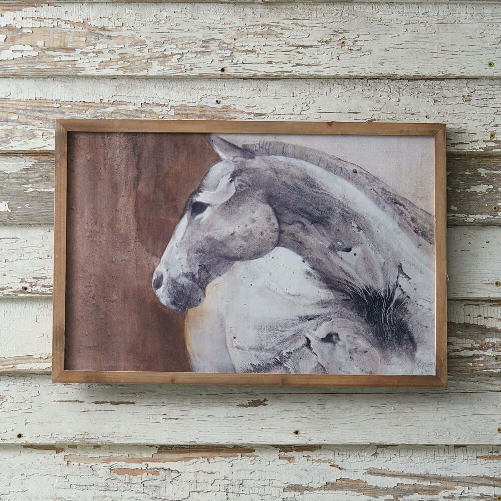 White Horse Profile Framed Canvas Art Wall Print-Wall Decor-Parc Decor