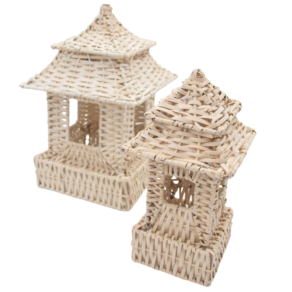 White Rattan Pagoda Lanterns – Set of 2