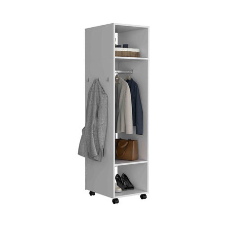 White Tall Wardrobe Armoire with Mirror-Storage & Organization-Parc Decor