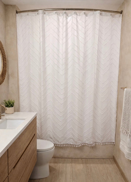 White Tufted Chevron Shower Curtain-Parc Decor