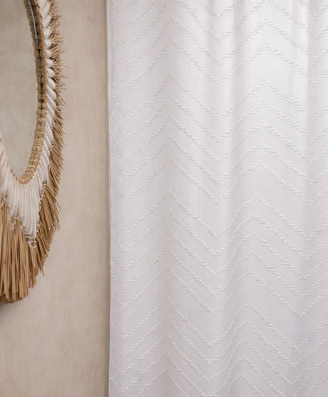 White Tufted Chevron Shower Curtain-Parc Decor