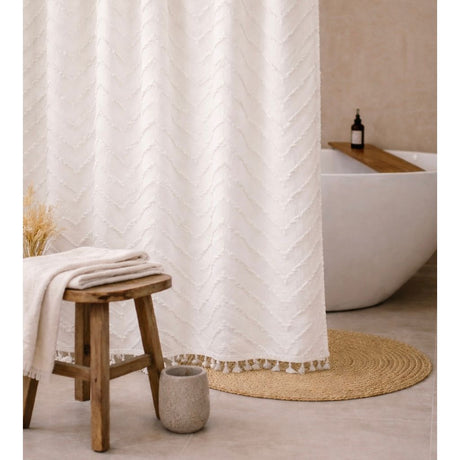 White Tufted Chevron Shower Curtain-Parc Decor