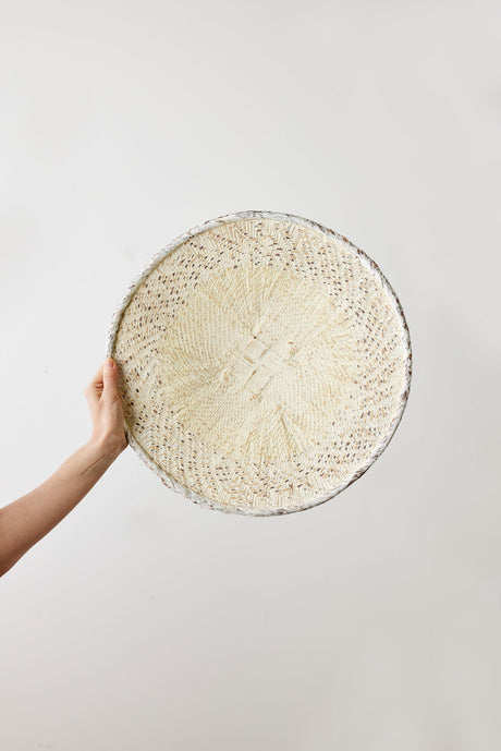 White Washed Handwoven Wall Basket-Wall Basket-Parc Decor