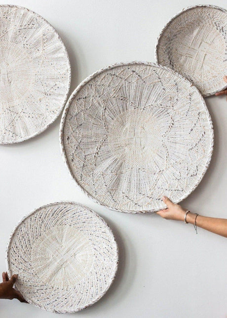 White Washed Handwoven Wall Basket-Wall Basket-Parc Decor